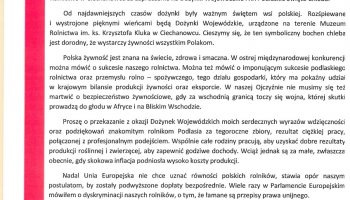 Listy gratulacyjne z okazji organizacji Dożynek Wojewódzkich i XX Podlaskiego Święta Chleba